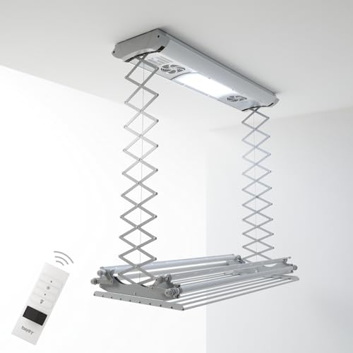 foxydry Air, Stendibiancheria Stendino da Soffitto Elettrico, stendipanni telecomandato in Alluminio e Acciaio 160x57x30 cm (150)