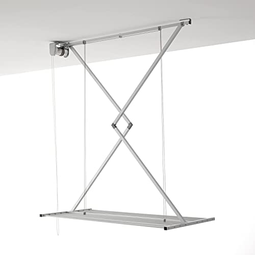 foxydry Mini, Stendibiancheria a soffitto, stendino da scomparsa verticale, richiudibile ed estensibile, stendipanni da interno e esterno, da balcone 128x54x25 cm (Grigio, 120)