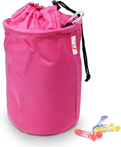 AMAZY Borsa per mollette XXL (capacità: 200 mollette - Rosa|30x20 cm) – Porta mollette bucato da Esterno, Gancio a Scatto, Foro sgocciolamento, per Uso Interno ed Esterno