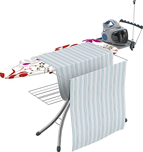 Gimi Advance L Asse Da Stiro Con Supporto Estraibile, Con Portacaldaia, Con Portabiancheria, Per Mancini, Regolabile In Altezza, Acciaio, Grigio, ‎154 x 45 x 93.5 cm 7.8 Kg