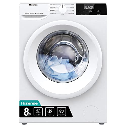 Hisense WDQE8014EVJM Lavasciuga 8+5 Kg, 1400 rpm, 15 Programmi automatici, Rapido, Vapore, Motore Inverter, Classe Efficienza Energetica D/Lavaggio A, Display LED, Bianco