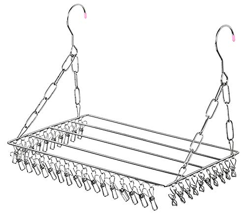 Bgfuni Stendibiancheria con 36 Pinze, in Acciaio Inox, Stendino Piccolo, Multifunzione Mollette Antivento per Asciugare, Vestiti Biancheria Intima, Calzini, Asciugamano, Scarpe, Sottopiede (Argento)